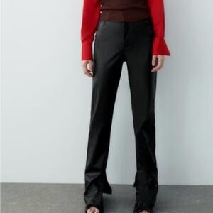 Zara FAUX LEATHER FLARED SLIM PANTS